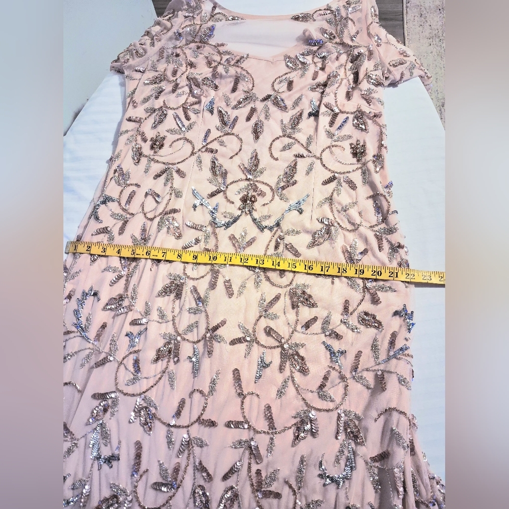 Blush Pink Beaded Illusion Evening Gown Size 14W - Picture 14 of 16